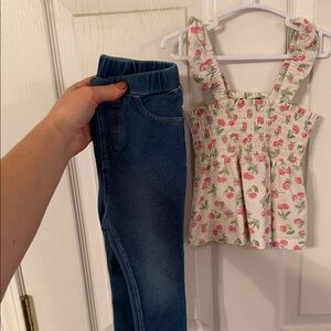 Floral Smocked Top and Blue Jeans Set